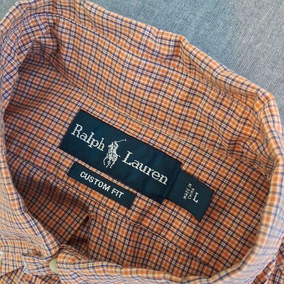 Vintage Polo Ralph Lauren Men's Blue and Orange Button Down Shirt - Size L - Picture 5 of 10